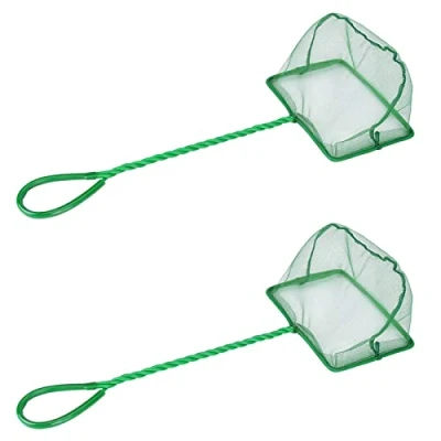 Afbeelding van 2 stuks aquariumnet schepnet aquarium visnet fijnmazig scheurvast nylon voor kleine vissen, met kunststof handvat, groen, 12 x 10,5 cm