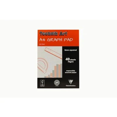 Afbeelding van Clairefontaine Ref XPG6Z Technik Art Graph Pad, A4 210 x 297mm, Quadrille, 70gsm Paper, 5mm Blauw Vierkant Grid, 40 Vellen, Geschikt voor Fotokopiëren &amp; Wit