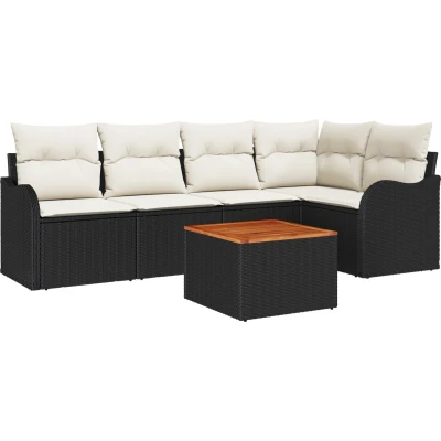Afbeelding van vidaXL 6 delige Tuin Sofa Set met Kussens Zwart Poly Rattan Acacia