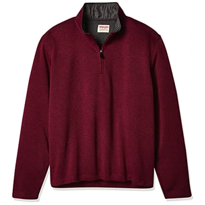 Afbeelding van Wrangler Authentics Men&#039;s Sweater Fleece Quarter Zip, Zinfandel Heather, Small