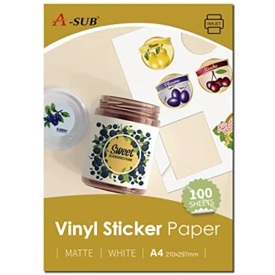 Afbeelding van A SUB Wit mat premium waterdicht bedrukbaar vinylstickerpapier, zelfklevende vinyllabels voor inkjetprinters, A4 formaat, 100 vellen