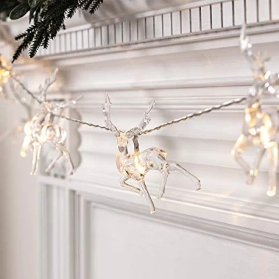 Afbeelding van Lights4fun 10 delige LED rendier lichtketting dennenboom op batterijen timer
