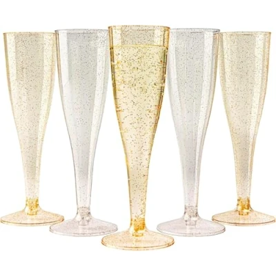 Afbeelding van MATANA 48 Plastic Champagneglazen med Gouden en Zilveren Glitter voor Bruiloften, Verjaardagen, Kerst &amp; Feesten, 133ml Elegant, Stevig Herbruikbaar