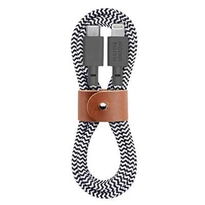 Afbeelding van Native Union Belt kabel USB C naar Lightning hoge snelheid oplaadkabel 1,2m Ultra sterke versterkte met lederen riem [MFi gecertificeerd] compatibel iPhone 14, 13 en eerder (Zebra)