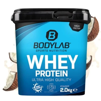 Afbeelding van Bodylab24 eiwitpoeder Whey Protein Kokosnoot 2kg, eiwitshake voor krachttraining en fitness, poeder kan spieropbouw ondersteunen, Hoogwaardig met 80% eiwit, Aspartaamvrij