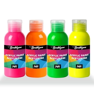 Afbeelding van Südor neon acrylverfset 4 kleuren per 100 ml Lichtgevende verf voor kinderen, volwassenen, kunstenaars. Geschikt papier, canvas, hout, steen, stof, metaal, gieten. x (neon fluorescerend)