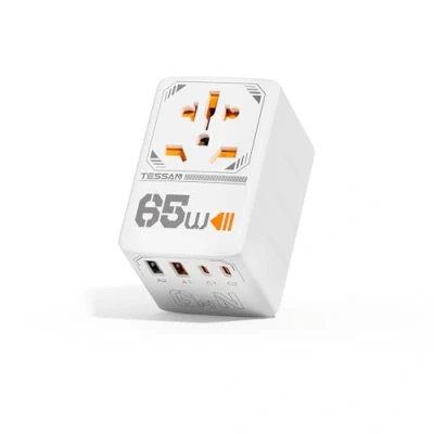 Afbeelding van TESSAN 65W GaN Reisadapter Wereldwijd met USB C, Snelladende C Adapter, Reisstekkeradapter 2 en A, voor EU VS VK Italië Japan Thailand Australië Canada