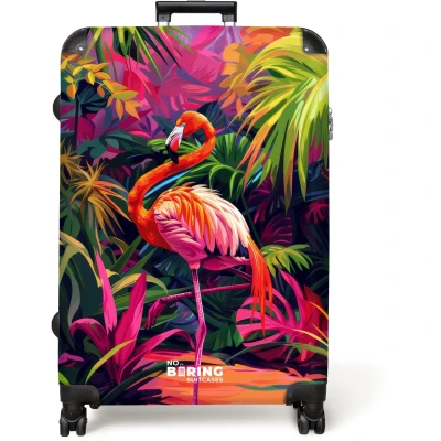Afbeelding van NoBoringSuitcases.com® Koffer groot Reiskoffer lichtgewicht Flamingo Jungle Kleurrijk Rolkoffer met 4 wielen Grote trolley XL 98 liter bagage