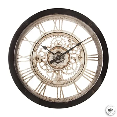 Afbeelding van Atmosphera Wandklok/muur klok Vintage Metal Dia 61 cm kunststof/glas zwart Wandklokken