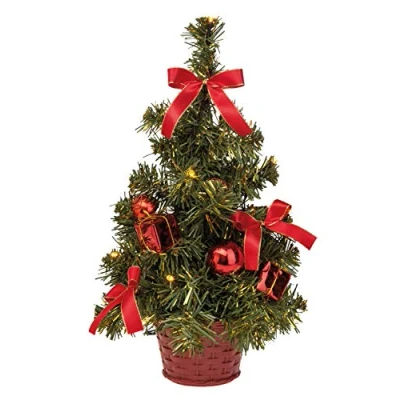 Afbeelding van Idena 8582154 Decoratieve dennenboom met 10 leds, warm wit, 6 uur timerfunctie, werkt op batterijen, voor Kerstmis, advent, als sfeerlicht, kerstboom, ca. 35 cm.