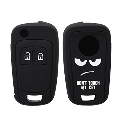 Afbeelding van kwmobile Autosleutel hoesje geschikt voor Opel Chevrolet 2 knops inklapbare behuizing in wit / zwart Don&#039;t Touch My Key design