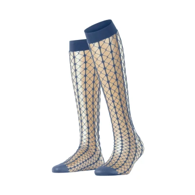 Afbeelding van FALKE Dames Kniekousen Paradise Net W Kh transparent gedessineerd 1 paar, Blauw Smoky Blue 6483, 39 42