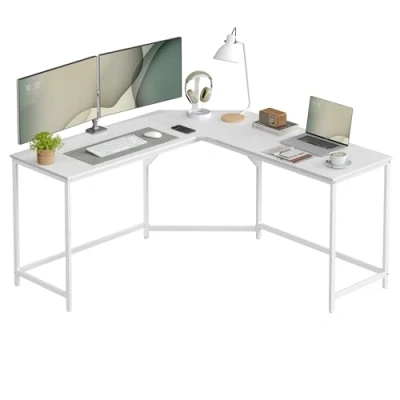Afbeelding van VASAGLE L vormige bureau speeltafel 149 x 76 cm hoekbureau voor studeerkamer thuiskantoor ruimtebesparend eenvoudige montage esdoorn wit LWD073W01