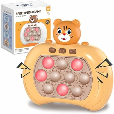 Afbeelding van Azyh Quick push Game Fidget Toys Pro voor kinderen en volwassenen, handheld spel snelle puzzel spelmachine, bubble stress speelgoed, verlichting feestgunsten, (gele tijger)