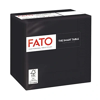 Afbeelding van Fato Wegwerp papieren servetten, ideaal voor aperitief en cocktails, verpakking met 100 formaat 24 x cm, gevouwen in 4, 2 laags, kleur zwart, papier 100% cellulose, FSC gecertificeerd