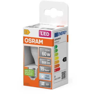Afbeelding van OSRAM 4099854022005 LED lamp Energielabel F (A G) E27 Globe (mini) 7 W = 60 Neutraalwit (Ø x h) 47 mm 1 stuk(s)
