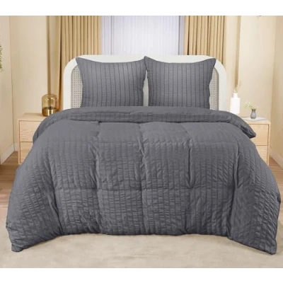 Afbeelding van Utopia Bedding Seersucker Dekbedovertrekset Microvezel Polyester Dekbedovertrek 240x260 cm + 2 Kussenslopen 65x65 Grijs
