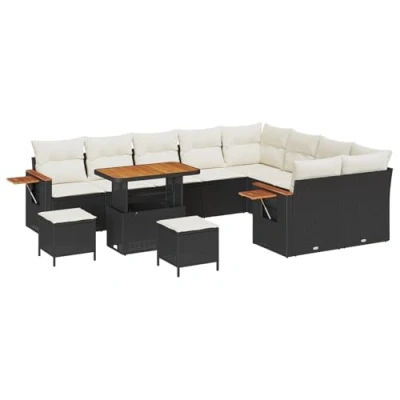 Afbeelding van vidaXL 12 Delige Tuin Sofa Set met Kussens Zwart Poly Rattan Acacia