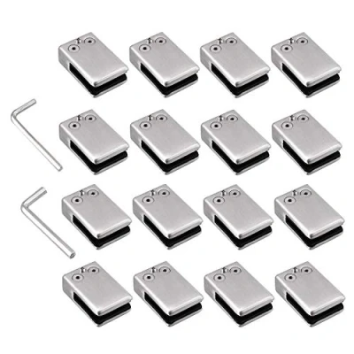 Afbeelding van Proster Glasklemmen 16 stuks 10 12 mm L grootte roestvrij staal 304 glas klemmen verstelbare glazen houder platte achterkant voor balustrade trap leuning