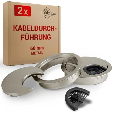Afbeelding van LouMaxx kabeldoorvoer bureau 60 mm 2 stuks van mat nikkel met stofafdichting voor orde en overzicht op de werkplek