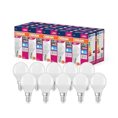 Afbeelding van OSRAM LED STAR VALUE KLASSISK P40 LAMP til E14 stik, drop Shape, FR, 470 Lumen, Daylight White (6500K), udskiftning konventionelle 40W pærer, ikke dæmpbar, 10 pack