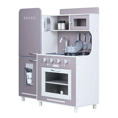 Afbeelding van Teamson Kids Retro Houten Speelkeuken Met Accessoires Kinderspeelgoed Rollenspel Speelgoed Grijs
