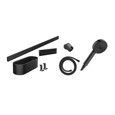 Afbeelding van hansgrohe wallstoris bundle handdouche 105 3jet activation ecosmart glijstang 70 cm en o mat zwart 24291670