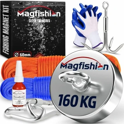 Afbeelding van Magfishion Magneetvissen MEGA Set 160 KG Vismagneet 2x Touw + Dreghaak Magneet Vissen