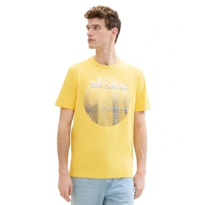 Afbeelding van TOM TAILOR Basic T shirt voor heren met fotoprint, 34663 Sunny Yellow, L