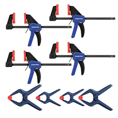 Afbeelding van WORKPRO Afdichtingskas en veerklem, 8 stuks, 4 mini schroefklemmen (lengte: 200 mm, bereik 115 uitbreidingsbereik mm) veerklemmen (openingsbreedte 45 mm/60 voor houtbewerking