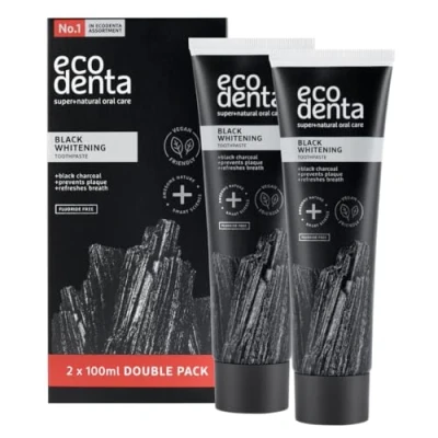 Afbeelding van Ecodenta Tandpasta Geactiveerde Houtskool Tanden Whitening Toothpaste Activated Charcoal Natuurlijke Zwarte Tandplak Verwijdering Fluoridevrije 2x100ml