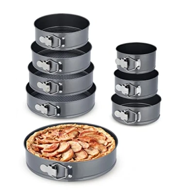 Afbeelding van Relaxdays springvorm 8 delige set, ronde bakvormen, Ø 14, 16, 18, 20, 22, 24, 26, 28 cm, rvs, antiaanbaklaag, antraciet