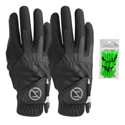 Afbeelding van Zero Friction Heren Compression Fit Synthetische Rechtshandig Universele Golfhandschoen 2 Pack, One Size, Zwart