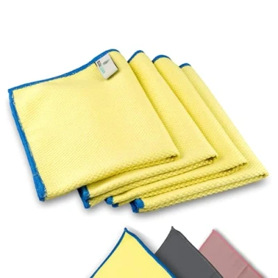 Afbeelding van ELEXACLEAN Raamdoek, streepvrij, microvezel raampoetsdoeken (4 stuks, 40 x 30 cm, geel), premium glazen poetsdoeken voor auto binnen en buiten