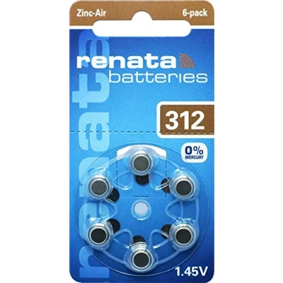 Afbeelding van 60 x Renata, maat 312 gehoorapparaatbatterijen 10x 6 stuks blister PR41 bruin