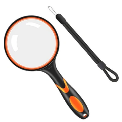 Afbeelding van Vicloon vergrootglas, 10 x handleesvergrootglas, 75 mm handvergrootglas met ophangtouw en rubberen handvat voor observatie, lezen, boek, foutopsporing (oranje)