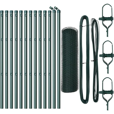 Afbeelding van vidaXL Hexagon Fence Groen 0.8x25 m Staal, Posts 13 stuks Ø32 mm 120 cm Gegalvaniseerd Staal