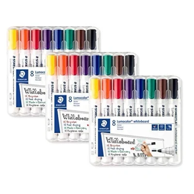Afbeelding van Staedtler Lumocolor 351 WP8 whiteboardmarker, ronde punt, 2 mm, 8 kleuren, pezzi