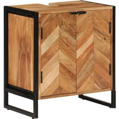 Afbeelding van Badkamerkast 55x35x60 cm massief acaciahout en ijzer