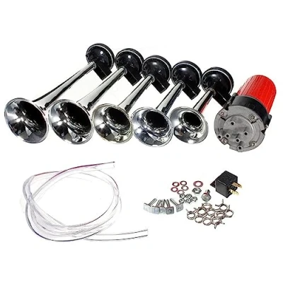 Afbeelding van ePathChina 5 stks 12V 125dB Dixie Muzikaal Geluid Luchthoorn Kit Krachtige Super Luid Trompet met Compressor voor Elke Voertuig Auto Truck Boten (Zilver)