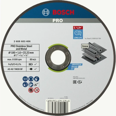 Afbeelding van Bosch Accessories 2608603406 Doorslijpschijf recht 180 mm 1 stuk(s) Staal
