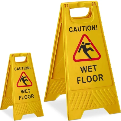 Afbeelding van relaxdays 2 x waarschuwingsbord „Caution Wet Floor“ klapbaar gladde vloer bord geel