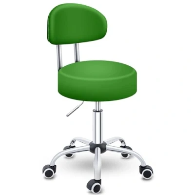 Afbeelding van TRESKO® Rolkruk met leuning groen Werkkruk in hoogte verstelbaar 47 60 cm Draaikruk wieltjes Bureaustoel kruk draaistoel visagiekruk