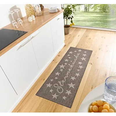 Afbeelding van HANSE Home Cucina Keukenloper met sterrenkeuken tapijtloper belettering, plat geweven, keukentapijt, antislip, loper voor keuken, hal, entree, eetkamer 62 x 150 cm, zwart