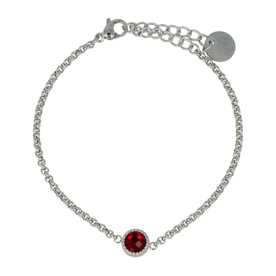Afbeelding van My Bendel zilverkleurige armband Met rood steentje Fijne schakelarmband luxe cadeauverpakking