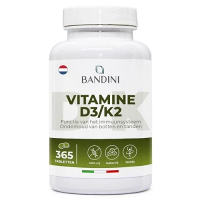 Afbeelding van Bandini® Vitamine D3 K2 365 tabletten (12 maanden) 2000 IE + 200 µg K Ondersteunt botten, tanden, gewrichten en immuunsysteem D Cholecalciferol MK 7