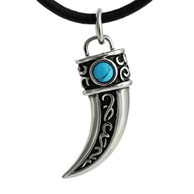 Afbeelding van DonDon heren leren ketting leer halsketting 50 cm met roestvrij stalen hanger maori tribal bone style