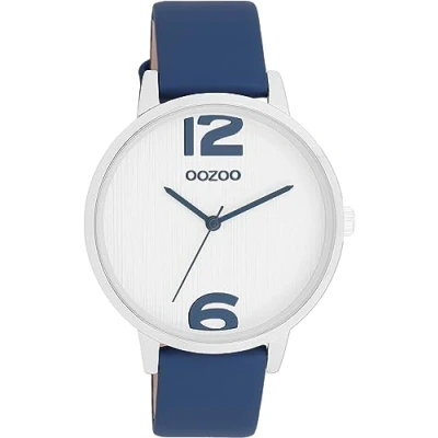 Afbeelding van OOZOO C11238 Horloge Timepieces staal leder zilverkleurig blauw wit 38