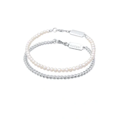 Afbeelding van Kuzzoi Heren Armband Pantserketting Gekweekte Zoetwaterparels 925 Sterling Zilver 21 cm