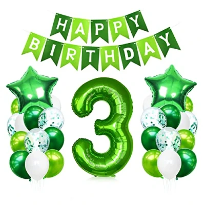 Afbeelding van Bluelves 3 jaar verjaardagsballon, ballon cijfer 3, heliumgroen, reuzenballonnen, verjaardagsdecoratie voor kinderen, meisjes en jongens